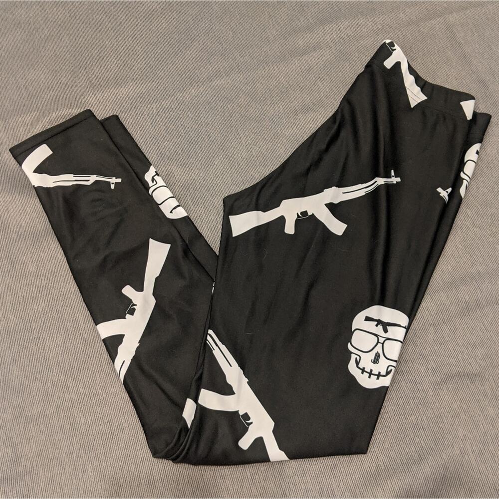 Regnum Dei Black White Gun Rifle Military Skull Leggings Tights S